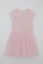 Girl's Dress Sequin Butterfly Embroidered Tulle with Floral Detail 6-12 Years, Pink