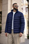 Men's Casual Pocketed Basic Lined Navy Blue Puffer Jacket