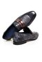 Dark Blue Color Laceless Genuine Leather Leather Sole Men's Shoes - 2