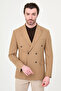Straight Slim Fit Wide Collar Double Breasted Metal Buttoned Men's Jacket Camel - 41496.26Y