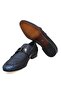 Dark Blue Color Laceless Genuine Leather Men's Shoes - 3