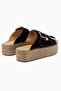 Janika Genuine Leather Black Suede Straw Sole Women's Slippers - 6