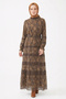 Levidor Belt and Bead Detail Ethnic Patterned Dress 330341 Brown - 4