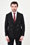 Plaid Slim Fit Wide Collar Double Breasted Metal Button Premium Wool Men's Suit Black - 44317.26Y - 5