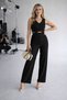 Women's Black Palazzo Trousers Buttoned Short Crop Vest Double Striped Set