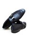 Dark Blue Color Laceless Genuine Leather Men's Shoes - 2