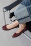 Lily Women's Bow Detail Wrinkled Leather Ballerinas Burgundy - 3