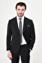 Striped Slim Fit Wide Collar Premium Wool Men's Suit Black - 44319.26Y