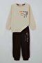 Boys' Tracksuit Set with Dinosaur Camp Back Print Detail, Ages 2-6, Cream