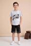 Gray Graffiti Printed T-Shirt and Shorts Boys' 2-Piece Set 23774 - 2