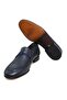 Dark Blue Color Laceless Genuine Leather Men's Shoes - 3