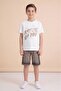 Ecru Graffiti Printed T-Shirt and Shorts Boys' 2-Piece Set 23775