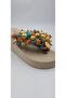 Cream Eva Sole Filled Sole Colorful Beaded Flip Flops