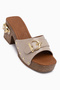 Edita Beige Belt Detailed Platform Heeled Women's Slippers