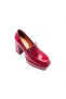 Red Patent Leather Platform Heeled Women's Shoes Thick Heel Stylish Loafer - 4
