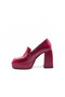 Red Patent Leather Platform Heeled Women's Shoes Thick Heel Stylish Loafer - 2