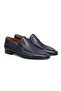 Dark Blue Color Laceless Genuine Leather Leather Sole Men's Shoes