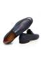 Dark Blue Color Laceless Genuine Leather Leather Sole Men's Shoes - 2