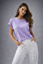 Women's Lilac Cotton Double Sleeve Detailed Crew Neck T-Shirt - 5