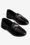 Women's Genuine Leather Ballerinas with Gold Buckle Stylish Loafer Calore Black