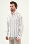 Striped Slim Fit Long Sleeve Men's Shirt White-Brown - 27130.26Y - 3