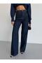 Women's Stoned Wide Leg Jean High Waist Wide Leg Denim Trousers Navy Blue - 6