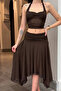 Women's Brown Halter Neck Crop Blouse Lined Skirt Two-Piece Set - 8