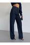 Women's Stoned Wide Leg Jean High Waist Wide Leg Denim Trousers Navy Blue - 7