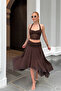 Women's Brown Halter Neck Crop Blouse Lined Skirt Two-Piece Set