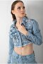 Trend Special Design Stone Laser Detail Crop White Denim Jean Jacket - Stone Embellished Crop Jeans Jacket - 7