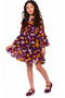 Girl's Speckled Patterned, Lined, Purple Color, Two-Piece Chiffon Midi Length Dress with Inner Strap - 3