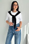 Women's White T-Shirt – Stylish Basic T-Shirt with Scarf Detail - 5