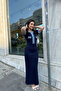 Women's Navy Blue Jean Detailed Buttoned Long Elegant Dress (S/M) - 2