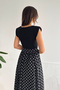 Women's Polka Dot Dress – Padded Shoulder Midi Dress with Chiffon Skirt - 3