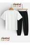 Boston Text Printed Top-Bottom Tracksuit/T-Shirt Two-Piece Children's Set (Pocketed Tracksuit Pants) - 2
