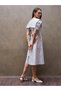 Vintage Blue-Burgundy Floral Big-Collar Flared Dress - 5