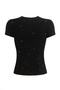 Cris Black Cyrstal Detail Slim Fit Glitter Short Sleeve Full Length Crew Neck Blouse - 4