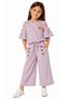 Girl's Buttoned Shoulder Detail Badi Wide Leg Capri Powder Color Two-Piece Set - 2