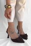 Fiorin Bitter Brown Satin Ribbon Detail Women's Heeled Shoes - 3