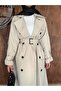 Kruvaze Collar Women's Trench Coat with Removable Belt and Buttons - 5