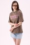 Crep Women's Surf's up Text Printed Crew Neck Short Sleeve T-Shirt – Oversize Fit 100% Cotton Mink - 4
