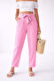 Women's Pink Linen Belted Carrot Pants