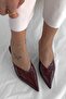 Simple Burgundy Patent Leather Mini Heel Women's Slippers - 3