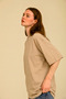 Women's Oversize Beige Crew Neck Thick Textured Summer 100% Cotton Basic T-Shirt - 2