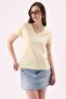 Crep Women's Basic V-Neck Short Sleeve T-Shirt Yellow – Regular Fit 100% Cotton - 5