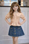 Girl's Set with Floral Patterned Blouse and Denim Skirt - Age 2/10 - 31710 - 3