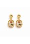 Romantic Gold Steel Earrings with Pink Flower and Pearl Detail - 2