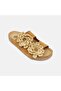 Women's Tan Straw Flower Detailed Suede Slippers - 7