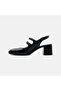 Women's Black Buckle Thick Heeled Classic Patent Leather Shoes - 3