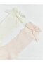 Baby Girl Knee-High Socks with Bow, 2-Piece Set - 2